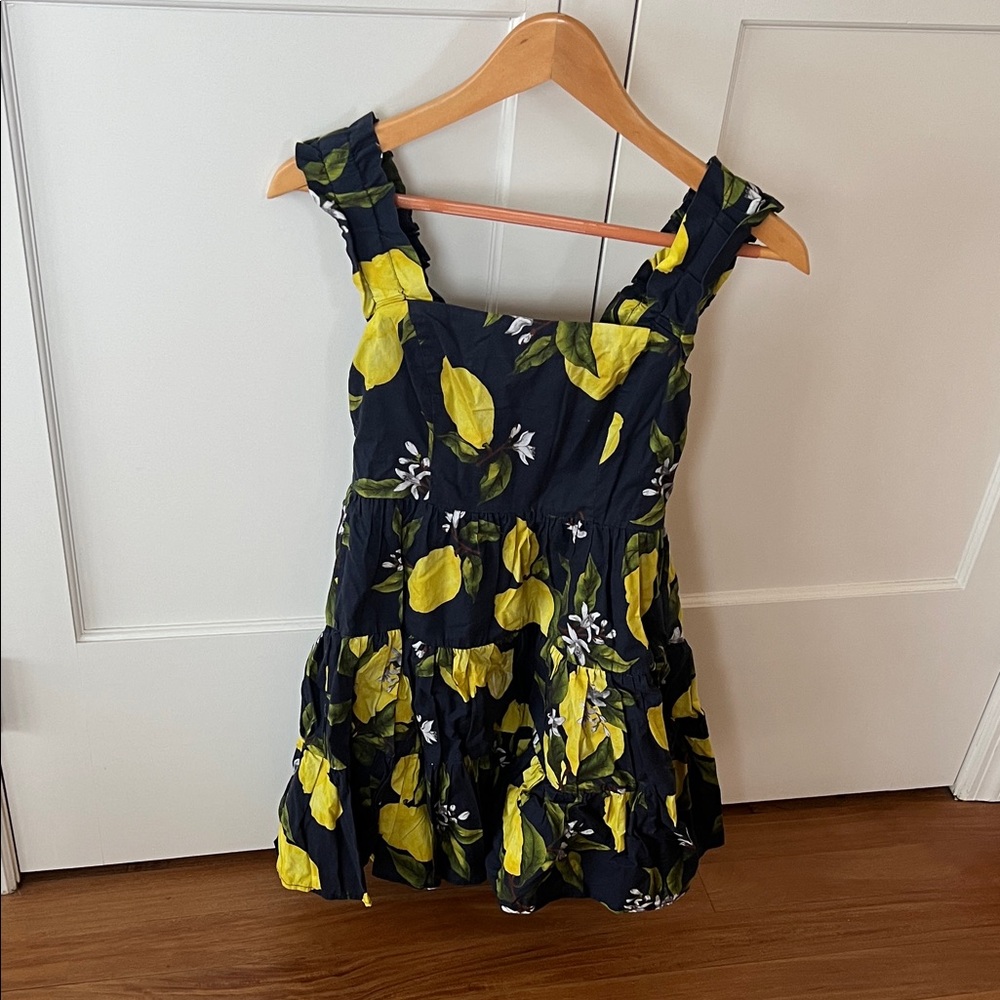 Aqua Navy Lemon Print Mini Dress
